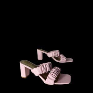 Ego Shoes Light Pink Faux Leather Scrunch Straps Slide On Sandals 3" Heels Sz 11